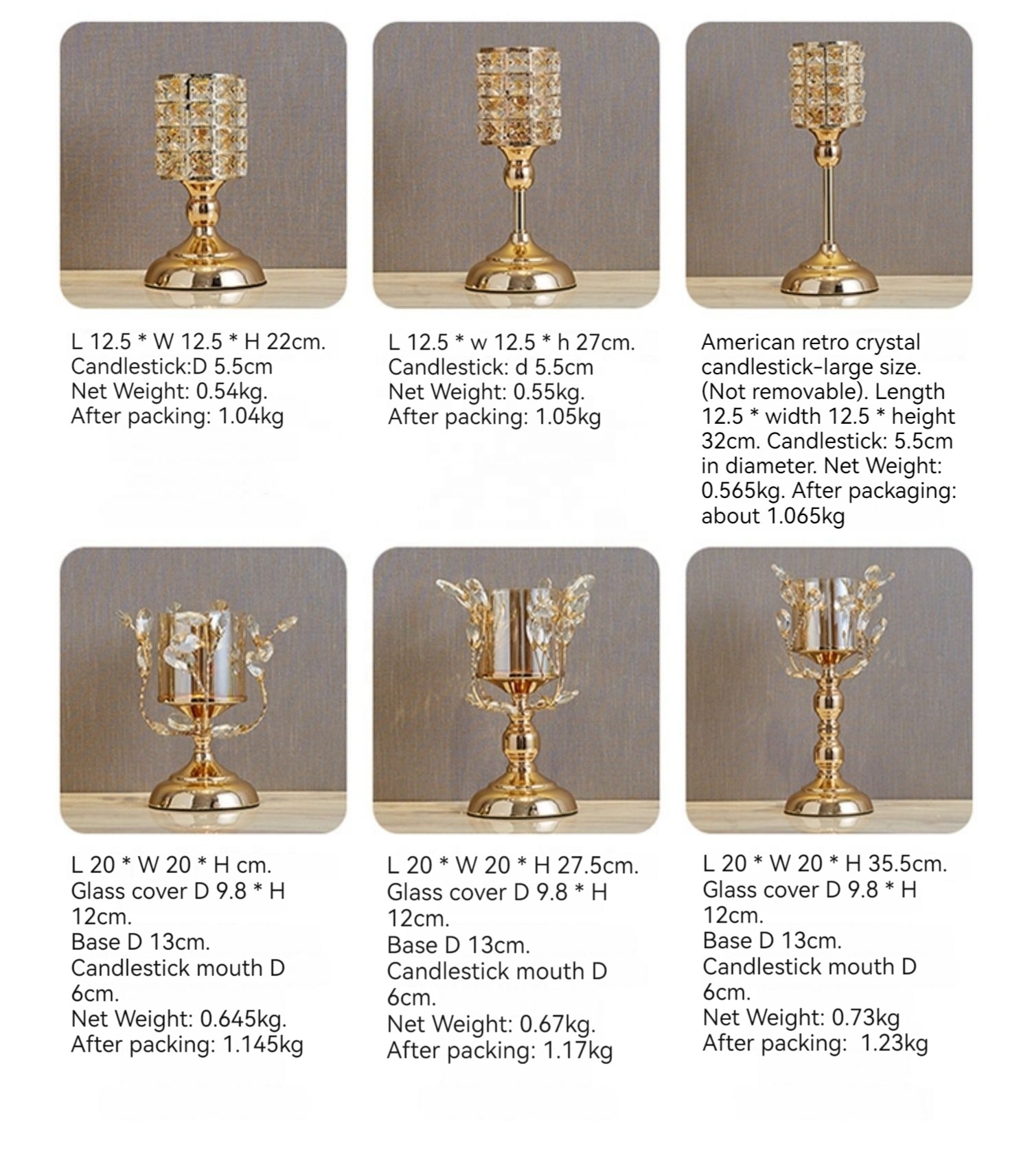 Metal Candelabra Table Centerpiece Glass Crystal Candle Holder for Wedding Celebration Christmas Party Event Decoration Supplies