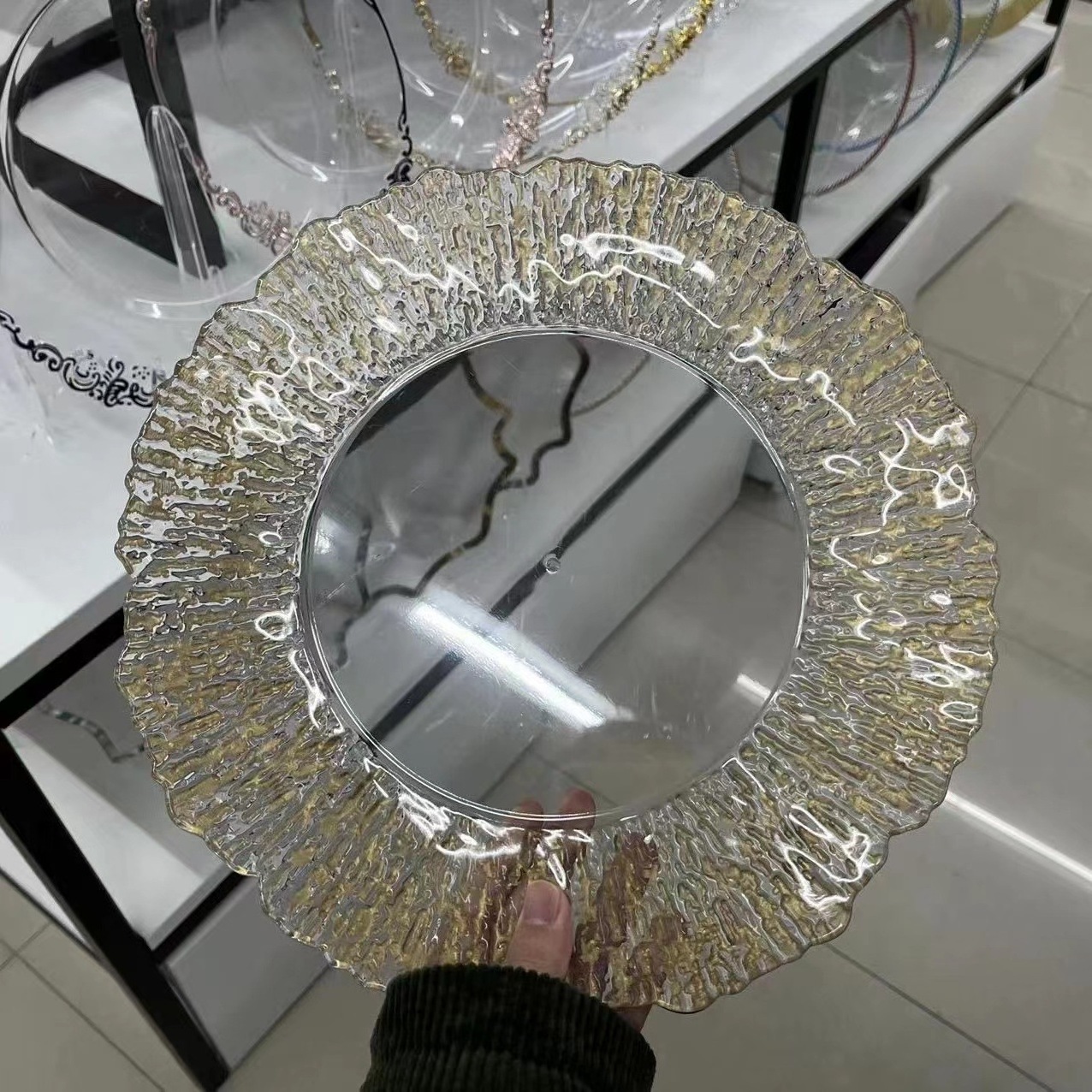 33cm 13 Inch Silver Gold Plastic Glass Charge Plate Dish For Decoration Event Party