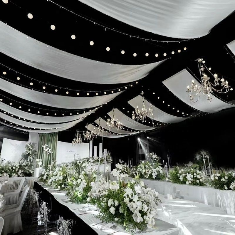 Wedding Ceiling Decorations Hanging Elastic Milk Silk Gauze Curtain Drapes Luxury Party Event Wed Hall Stage Arch Backdrop Decor