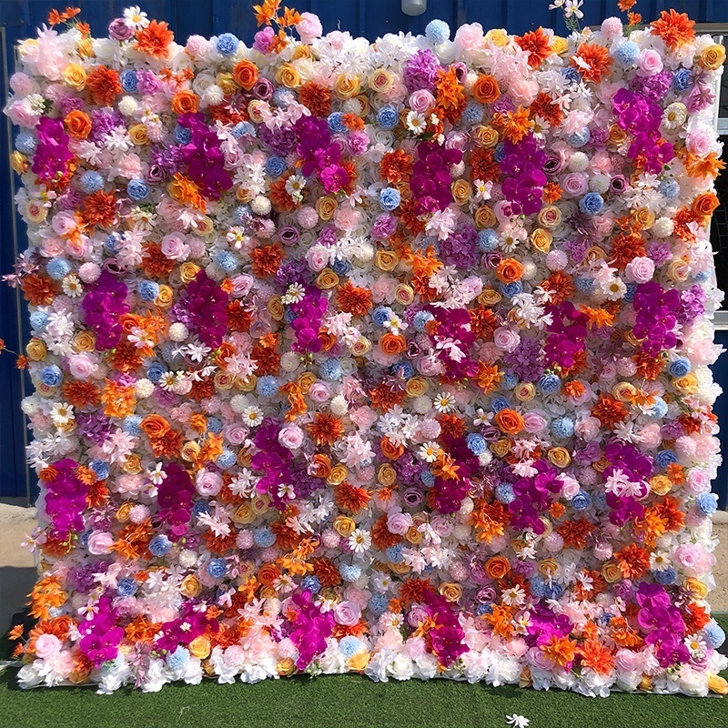 8ft*8ft Colorful Floral Panel Roll Up Cloth Flower Wall Curtain 8x8feet Artificial Flower Wall Wedding Salon Backdrop Decoration