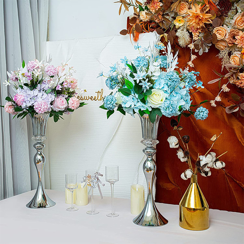 56cm Tall Gold Silver Metal Flower Vase Centerpieces Candle Stands For Weddings Flower Stand Table Decorations