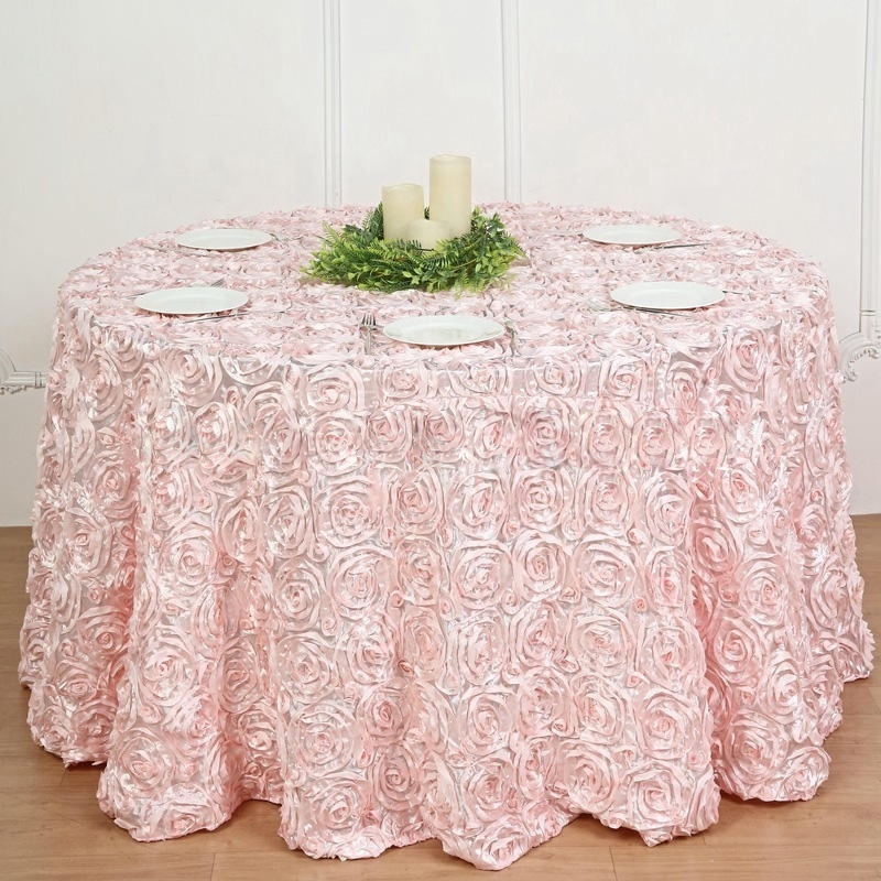 120in 130in 3d Rose Satin Tablecloths Fancy Birthday Party Event Luxury Polyester Table Cloth for Wedding Banquet Decor