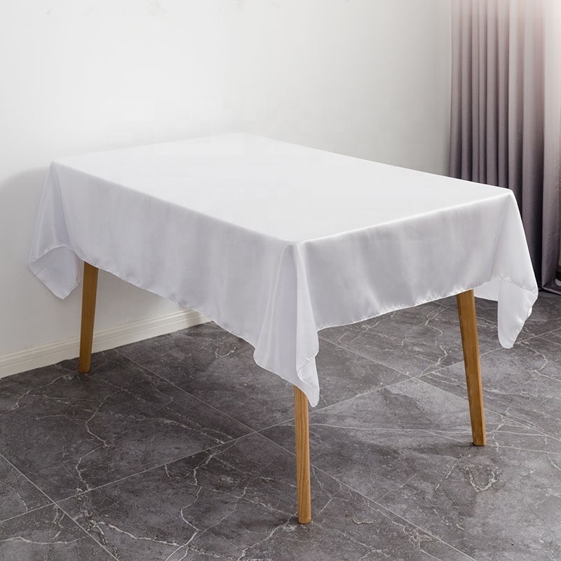 Custom Satin Table Cover Rectangle Tablecloth Washable Polyester White Table Cloth for Hotel Wedding Party Banquet Events