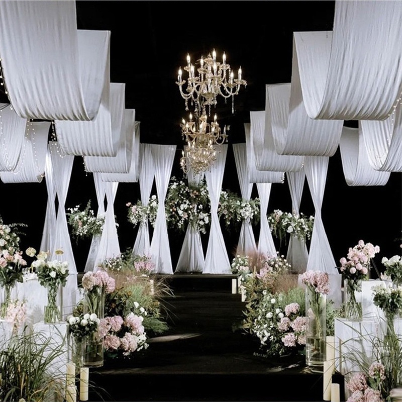 Wedding Ceiling Decorations Hanging Elastic Milk Silk Gauze Curtain Drapes Luxury Party Event Wed Hall Stage Arch Backdrop Decor