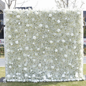 Artificial Flower 5d 3d Roll Up Fabric Flower Wall Wedding Party Events Decor White Rose Gypsophila Panel Backdrop Floral Wall