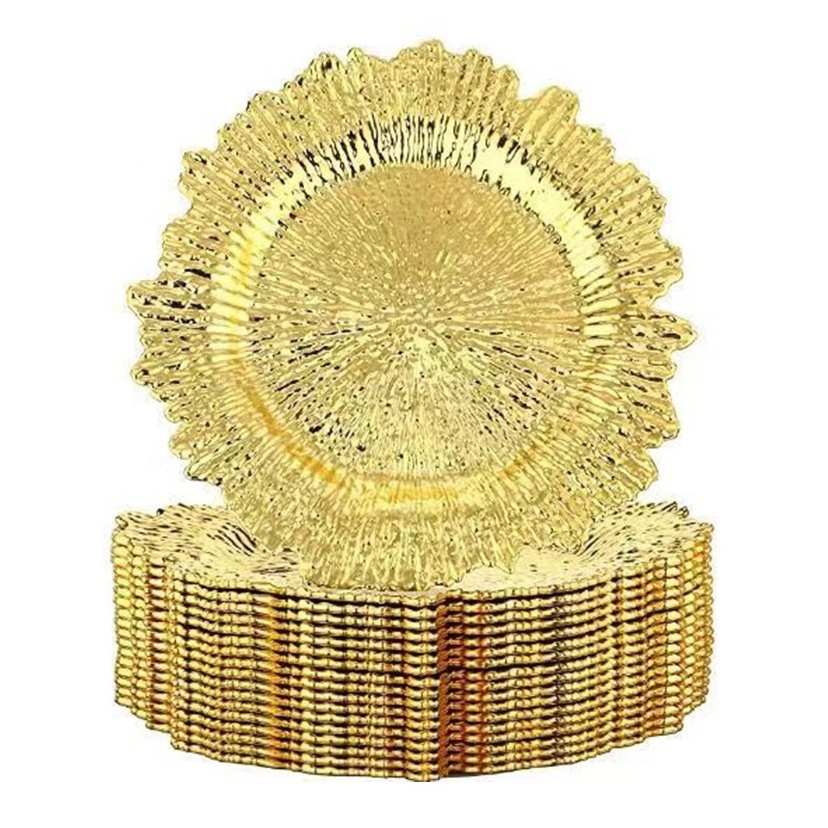 13 inch Silver Gold Reef Plastic Charger Plates Wedding Christmas Party Table Dinner Plate Dessert Fruit Dishes for Restaurant