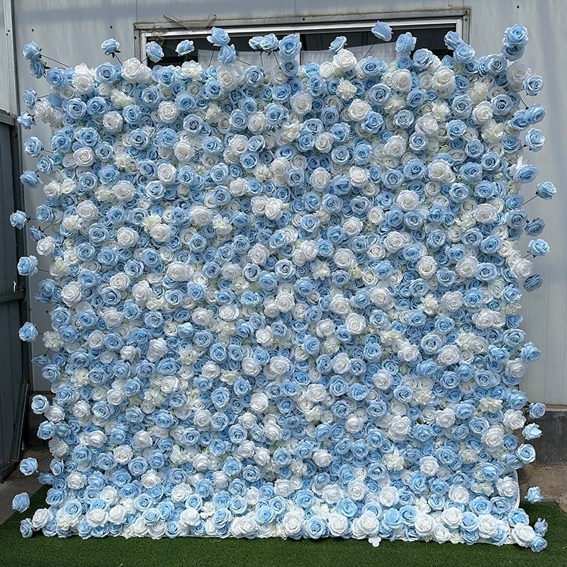 Blue Artificial Flower Wall Fiesta Party Wedding Backdrop Floral Wall Panel Pared De Flores Artificiales Azules para Decorations