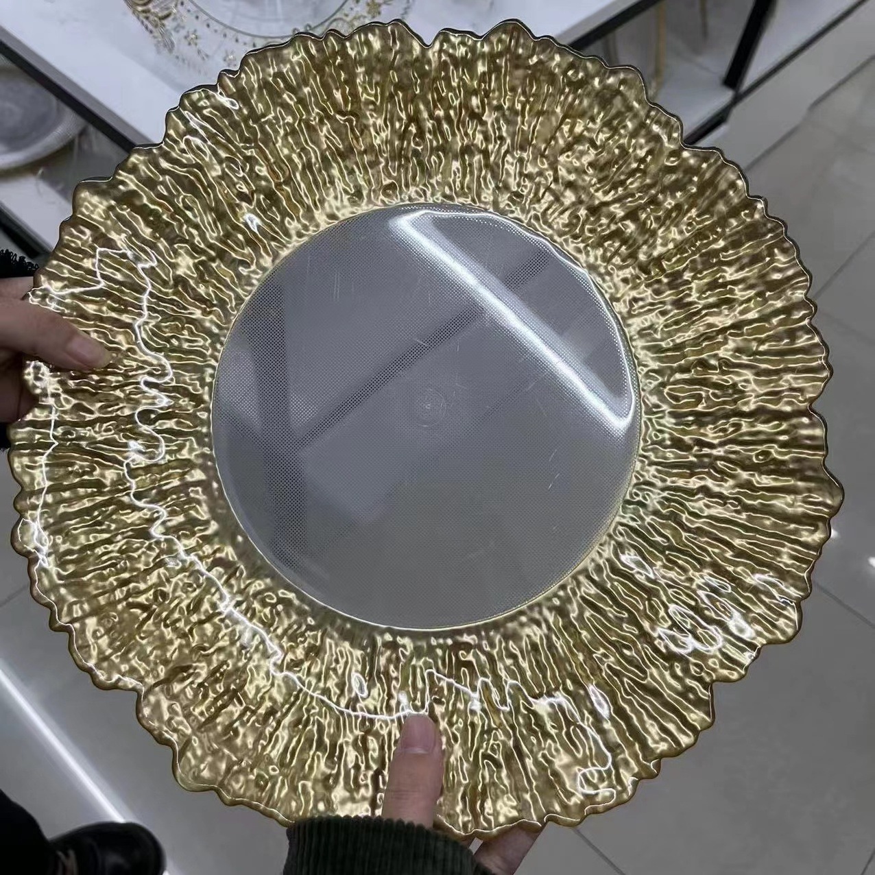 33cm 13 Inch Silver Gold Plastic Glass Charge Plate Dish For Decoration Event Party