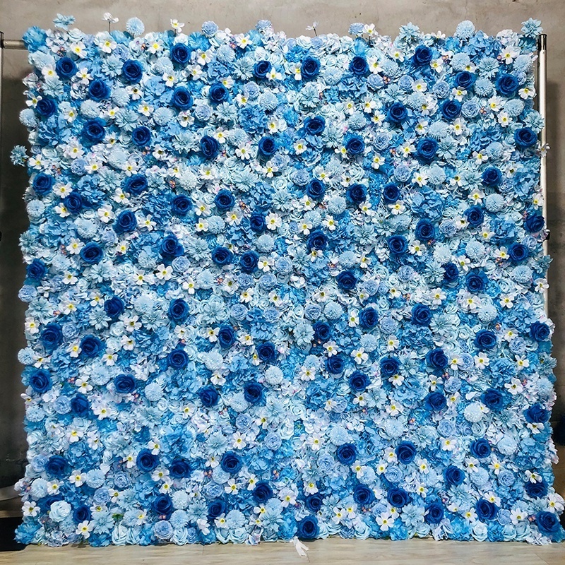 Blue Artificial Flower Wall Fiesta Party Wedding Backdrop Floral Wall Panel Pared De Flores Artificiales Azules para Decorations