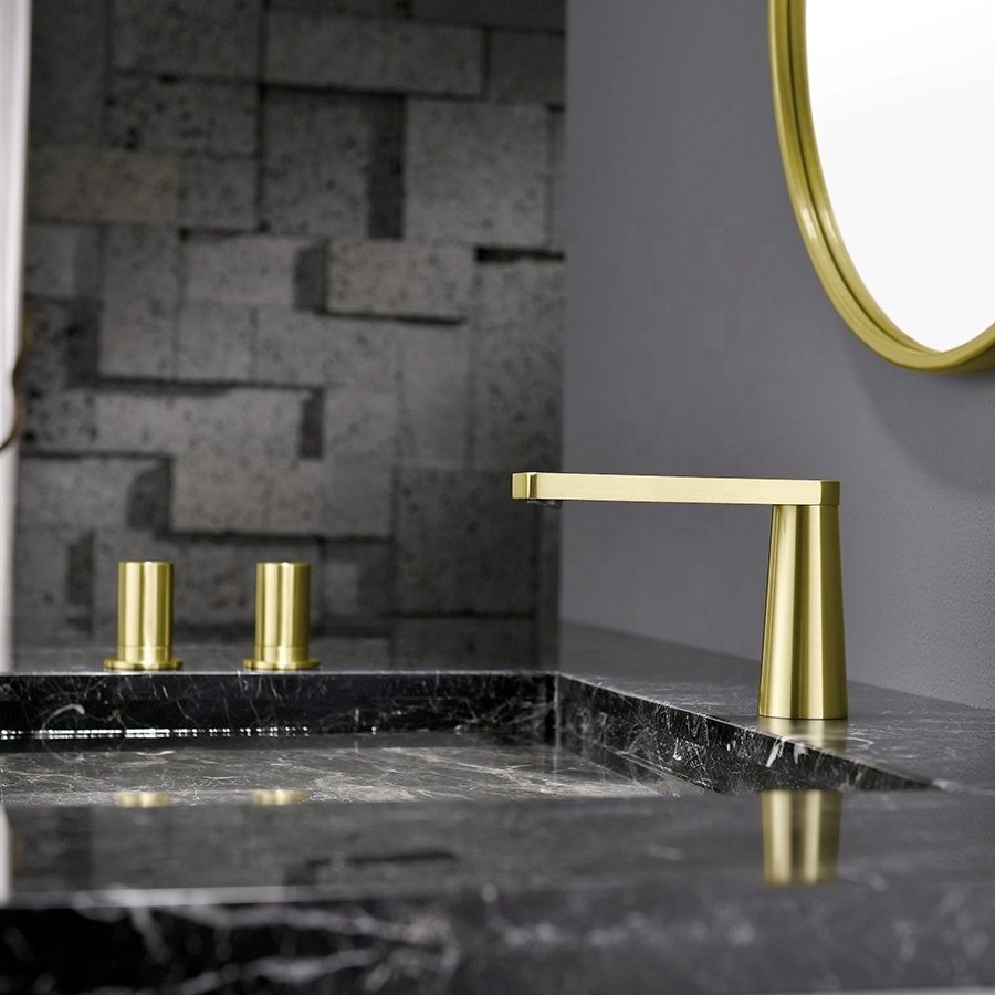 Contemporary faucet widespread 3 hole sink faucet deck mounted matte black brass faucet for hotel