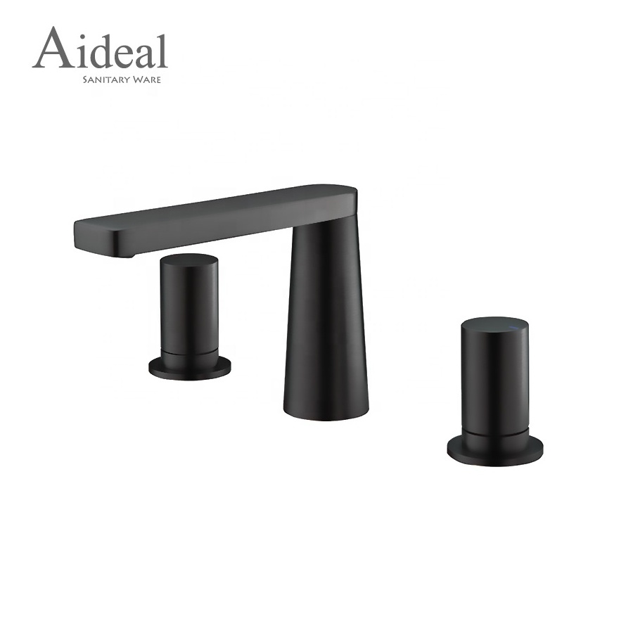 Contemporary faucet widespread 3 hole sink faucet deck mounted matte black brass faucet for hotel