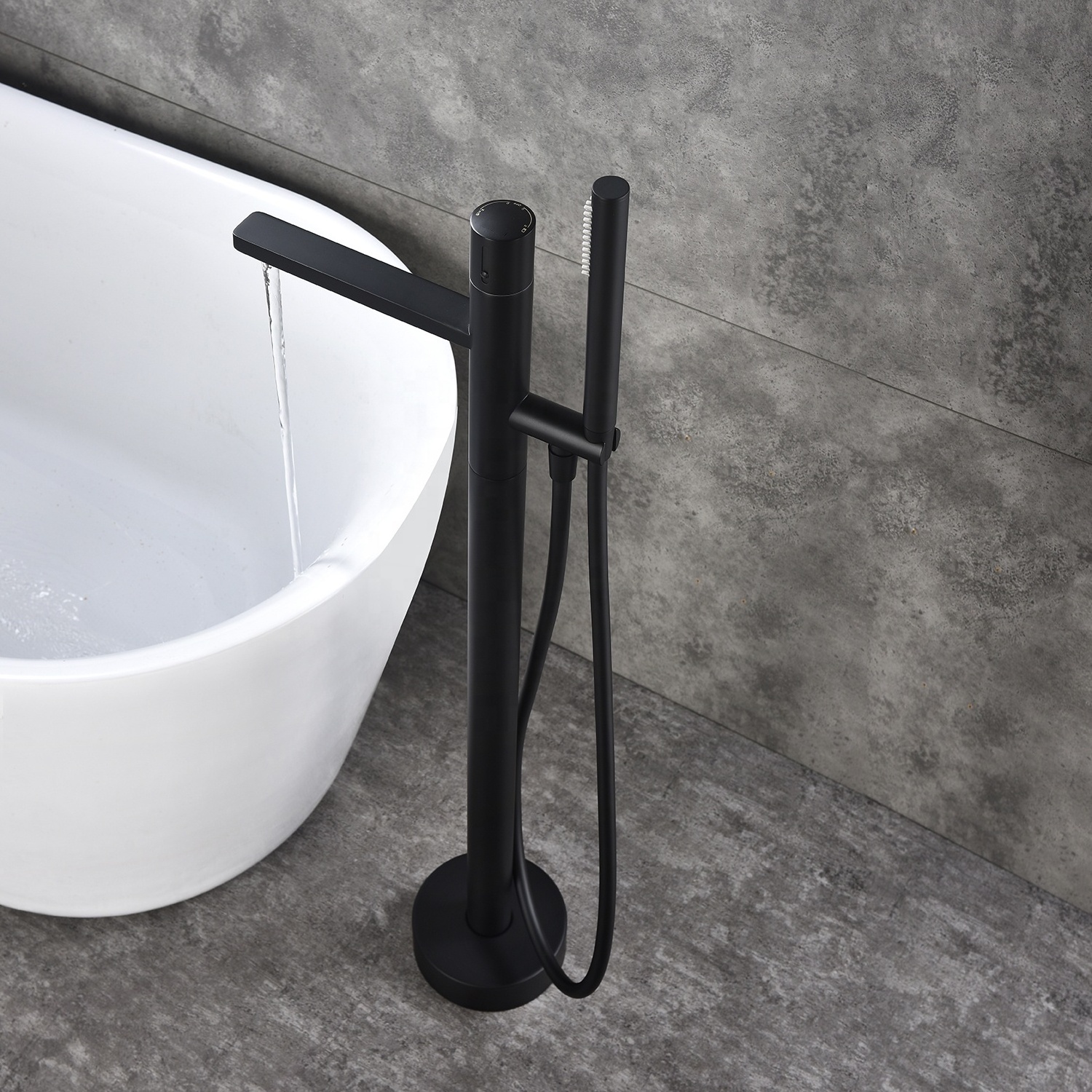 High quality popular brushed gun metal PVD process water-flow floor standing copper bathtub faucet