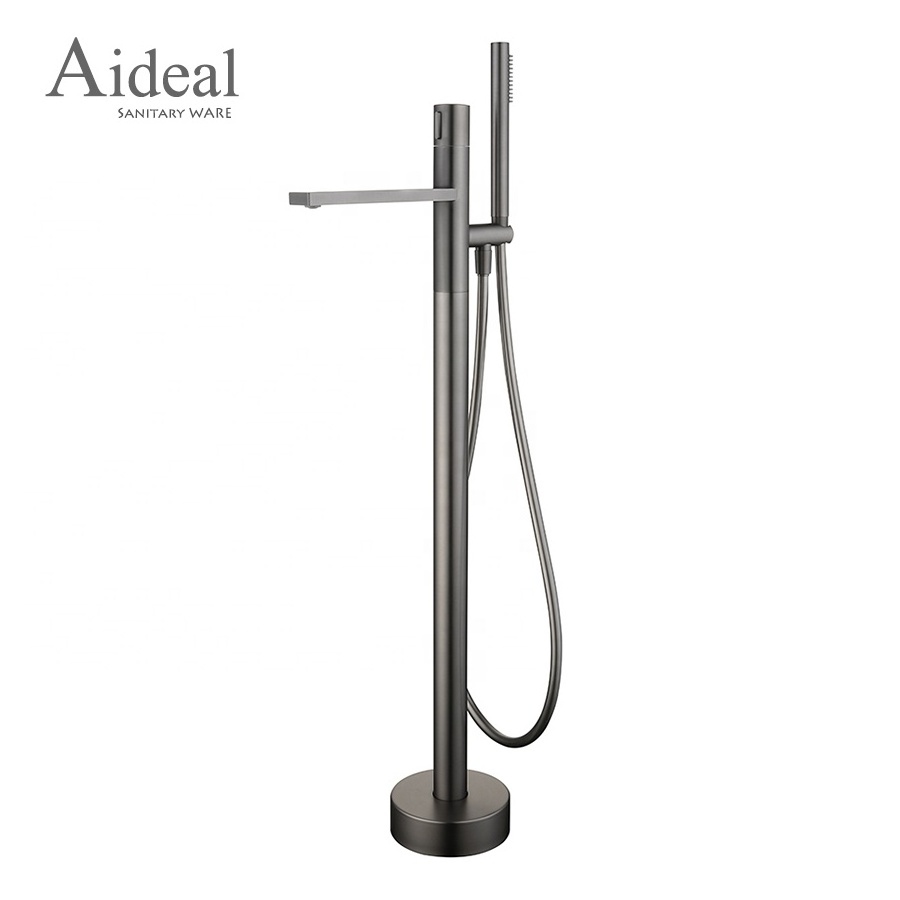 High quality popular brushed gun metal PVD process water-flow floor standing copper bathtub faucet