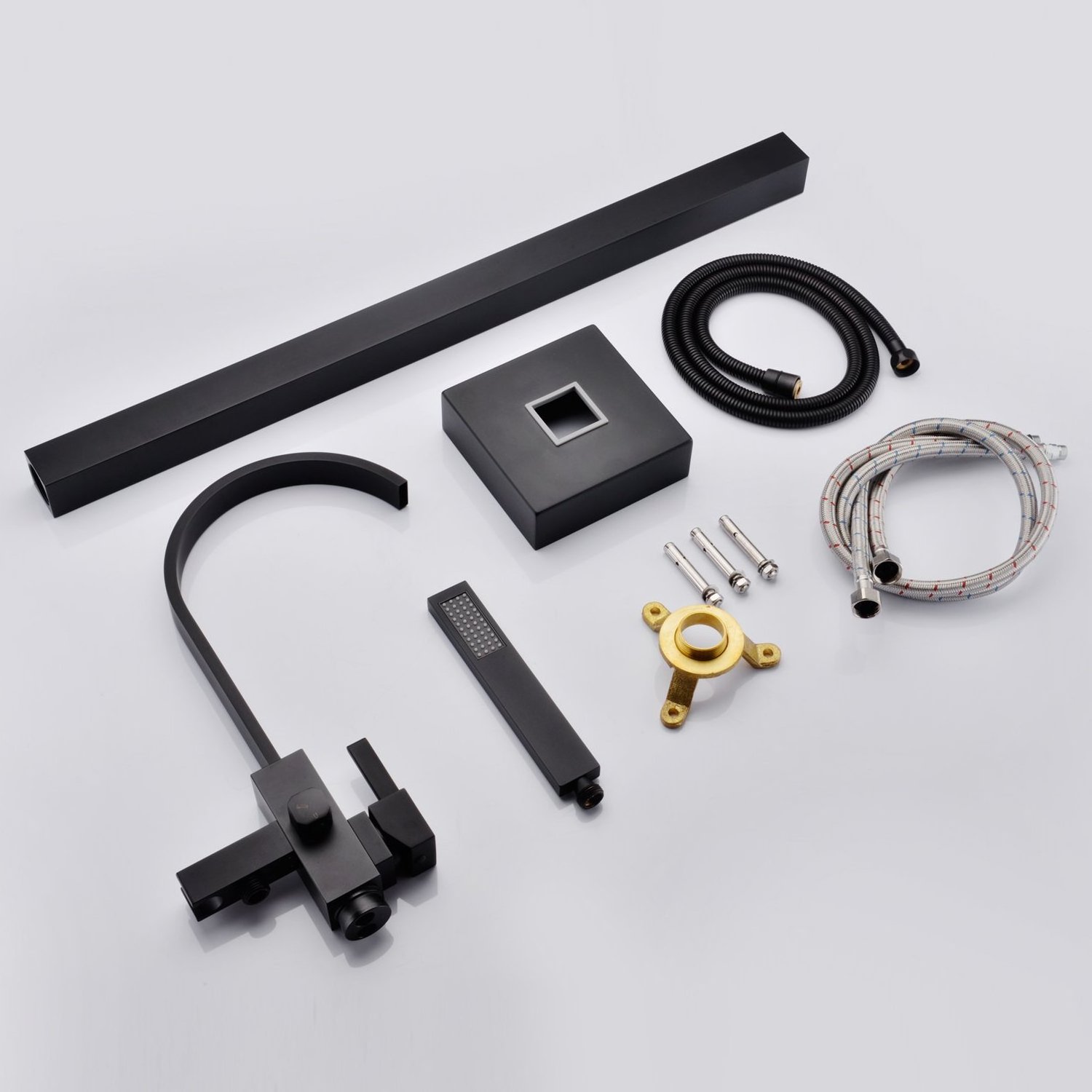 Luxury square style matte black quality assurance copper material free standing shower bathtub faucet