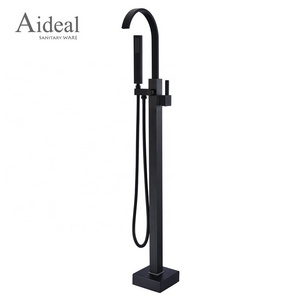 Luxury square style matte black quality assurance copper material free standing shower bathtub faucet