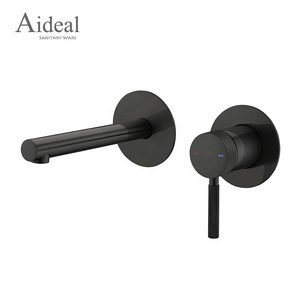 Factory supplier matte black wall mounted single handle brass knurled design wall basin faucet