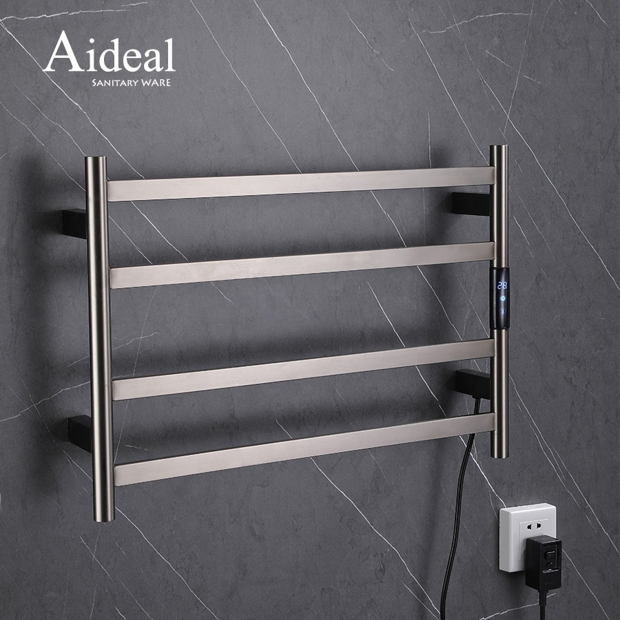 Say goodbye to wet towels 75W quick dry stainless steel 4 towel bar electric heated towel rack