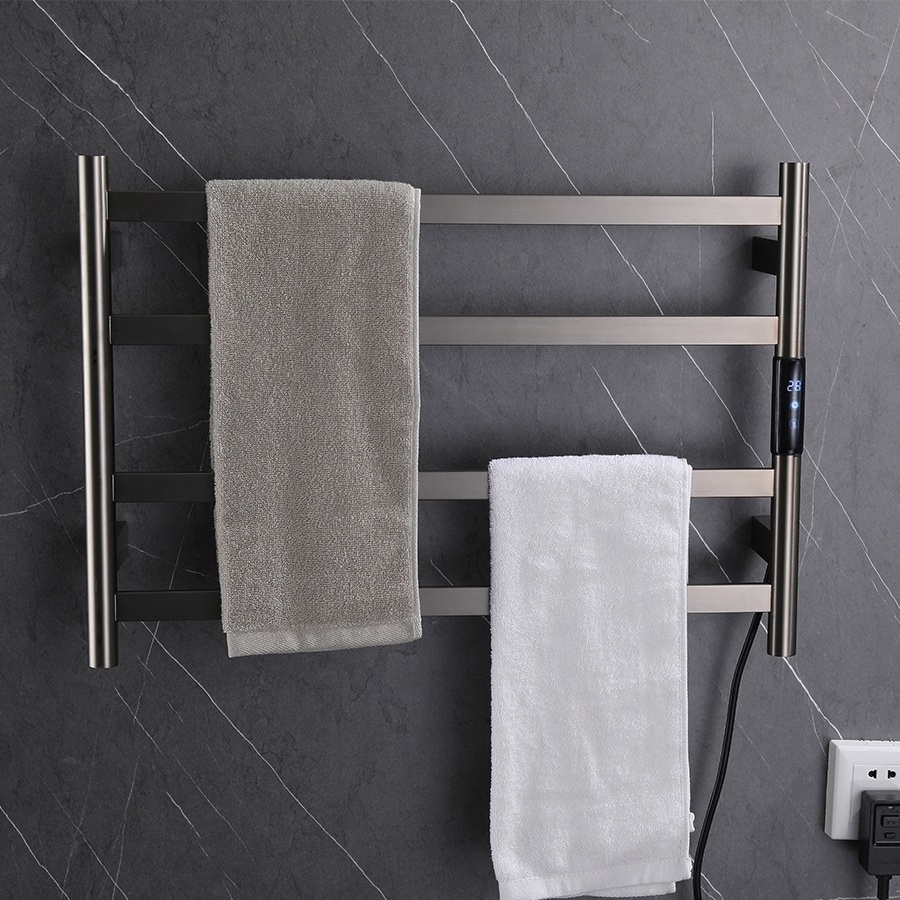 Say goodbye to wet towels 75W quick dry stainless steel 4 towel bar electric heated towel rack