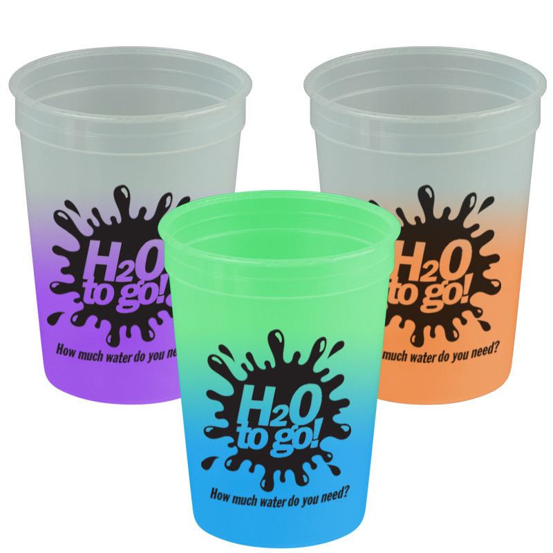 USA Made 12 oz Cool Color Changing Stadium Cup - changes color with ice cold liquids, BPA-free and comes with your logo