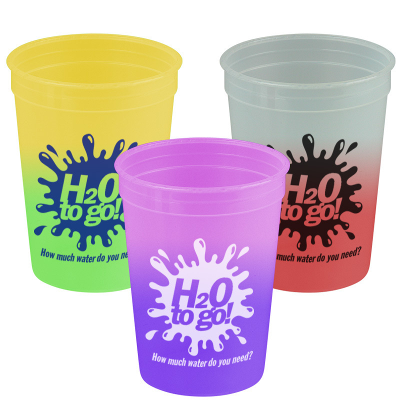 USA Made 12 oz Cool Color Changing Stadium Cup - changes color with ice cold liquids, BPA-free and comes with your logo