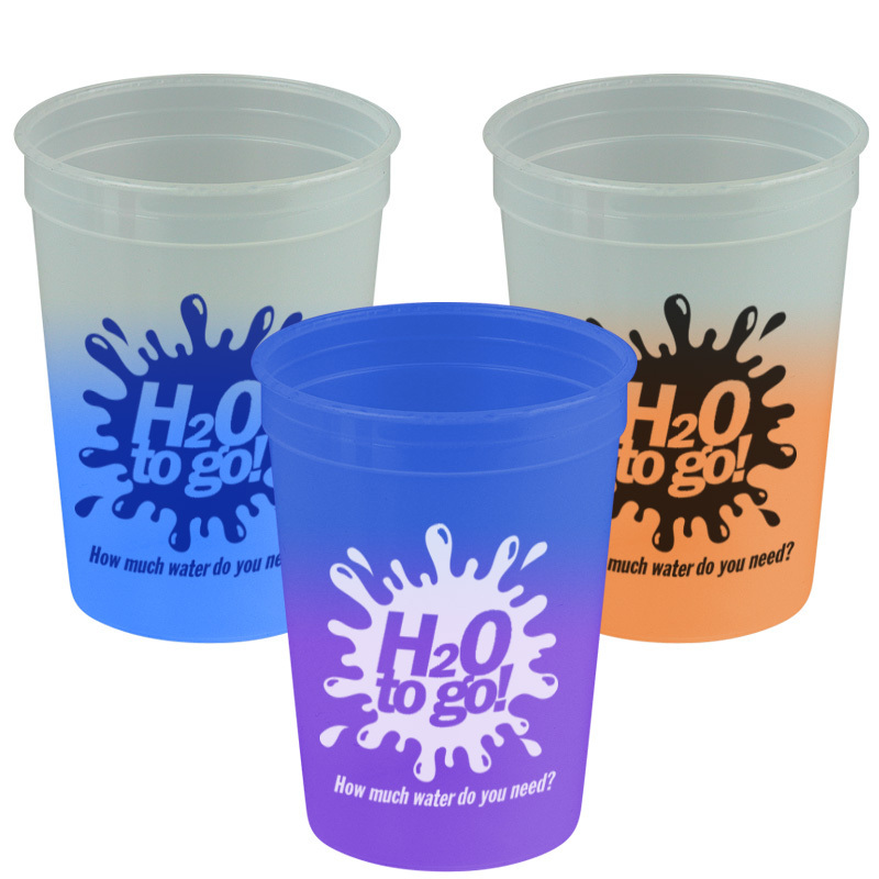 USA Made 12 oz Cool Color Changing Stadium Cup - changes color with ice cold liquids, BPA-free and comes with your logo