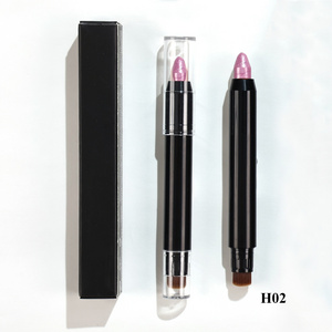 Two End Cosmetic Eye Shadow Shimmer Highlighter Double Side Body Face Makeup Pink Highlighter Stick with Brush