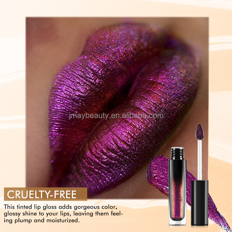 Bulk Private Label Waterproof Liquid Duochrome Multichrome Metallic Effect Shine Color Changing Glitter Chameleon Lip Gloss