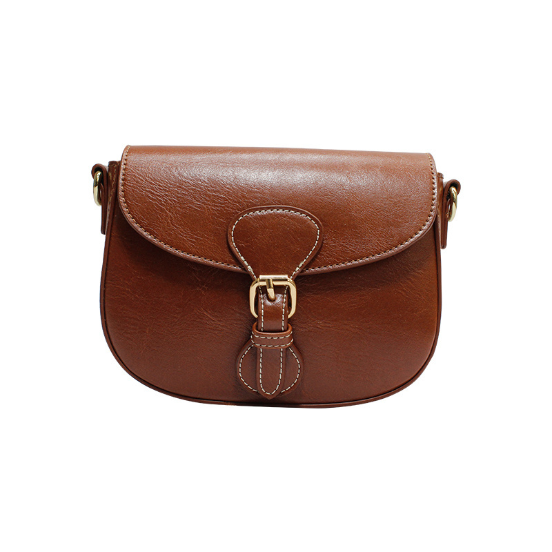 2024 new trend famous Half Moon Shape Brown PU Leather Cover Bag Flap Cross body Handbags for ladies