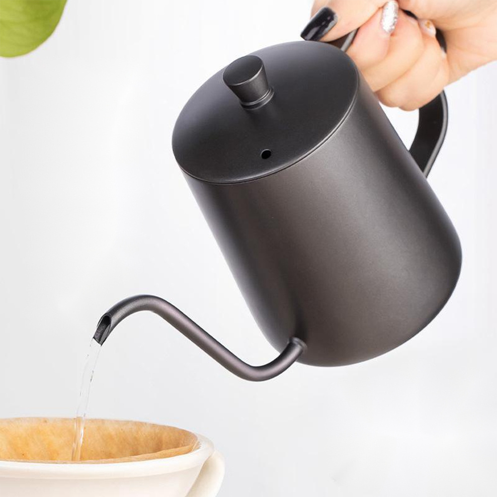 600ml Tea Kettle 304 Stainless Steel Coffee Pot Coffee Kettle with Long Wooden Handle