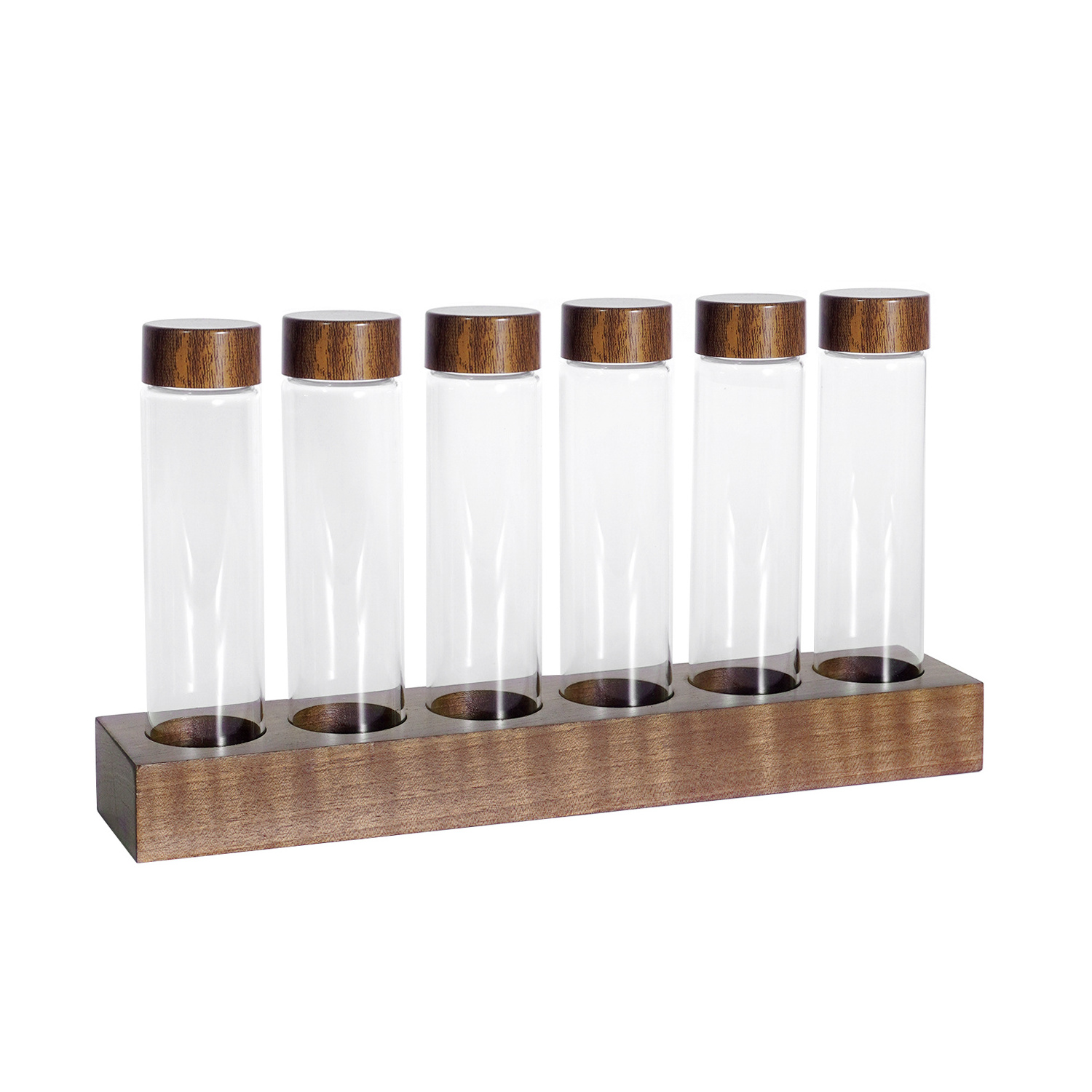 Walnut Wooden Display Rack Stand Glass Test Tubes For Single Dose Coffee Beans Storage Tubes Barista Tools Accessories