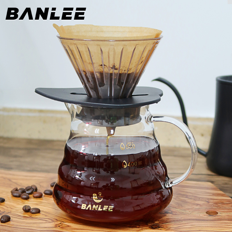 Banlee Coffee heat resistant clear pour over coffee maker 600ml wood handle share Drip glass coffee pot