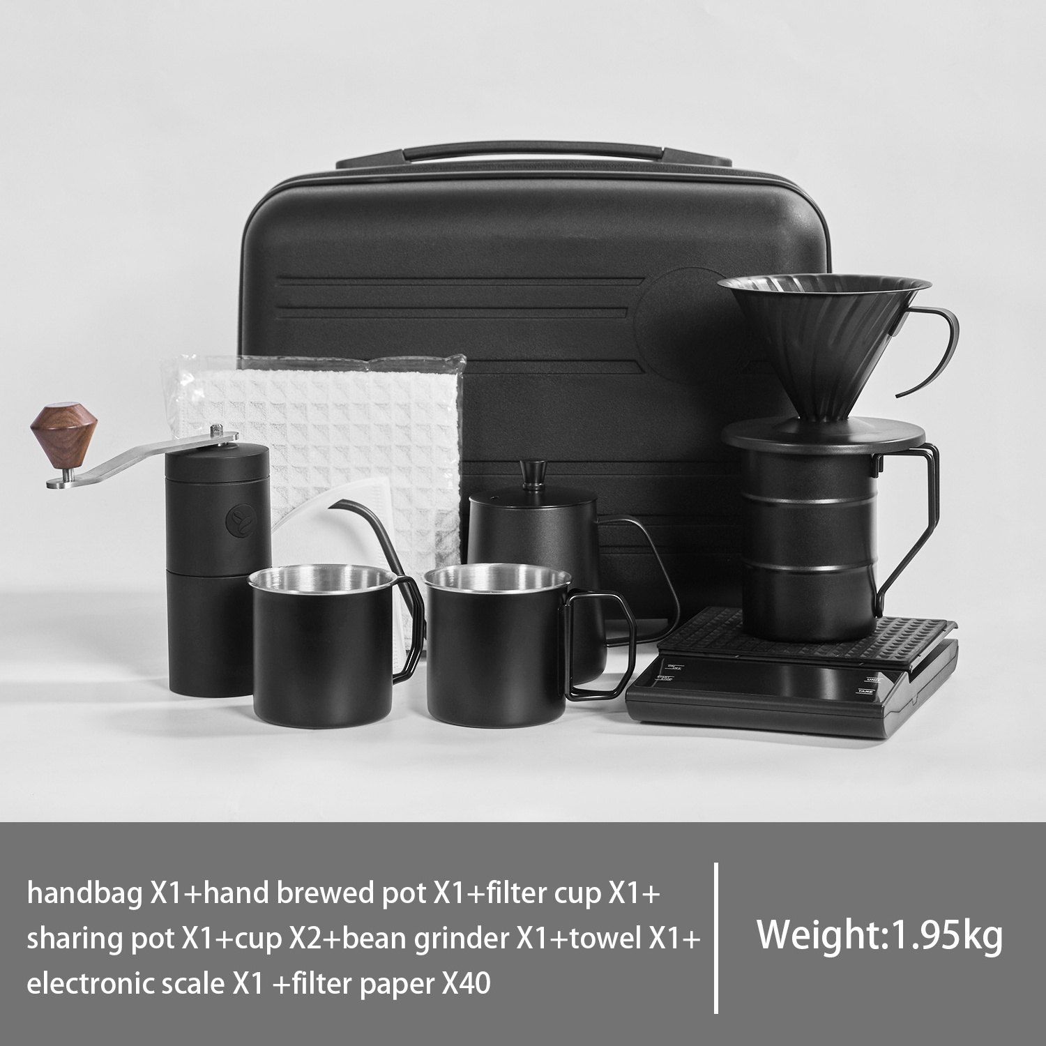 Portable Travel Box Camping Metal Coffee Kettle Dripper Grinder 9 in 1 Coffee Kits Pour Over Coffee Maker Set Gift