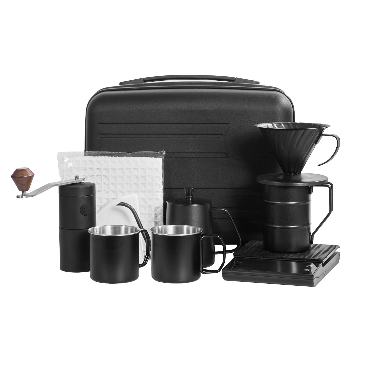 Portable Travel Box Camping Metal Coffee Kettle Dripper Grinder 9 in 1 Coffee Kits Pour Over Coffee Maker Set Gift