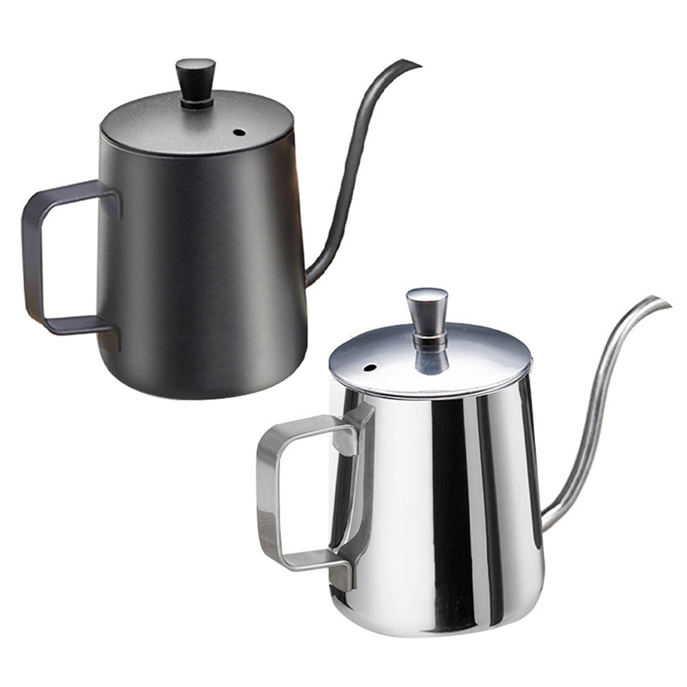 600ml Tea Kettle 304 Stainless Steel Coffee Pot Coffee Kettle with Long Wooden Handle