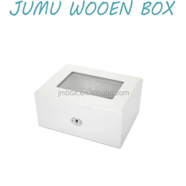 luxury piano white lacquer finish hot sale wooden jewelry storage box with key lock