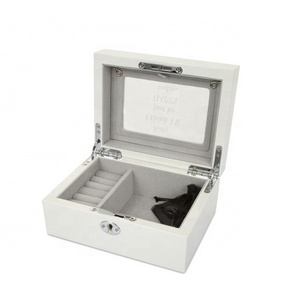 luxury piano white lacquer finish hot sale wooden jewelry storage box with key lock