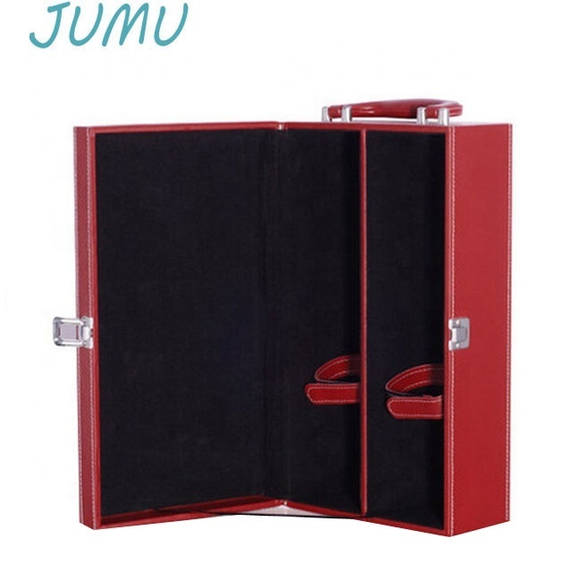 stock whole sale red leather wine gift packaging box