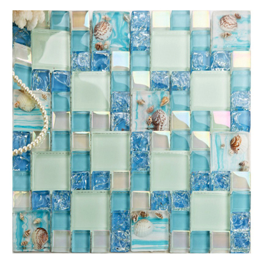 blue crackle glass mosaic tiles kitchen backsplash wall bathroom shower resin glass tile conch designs decor