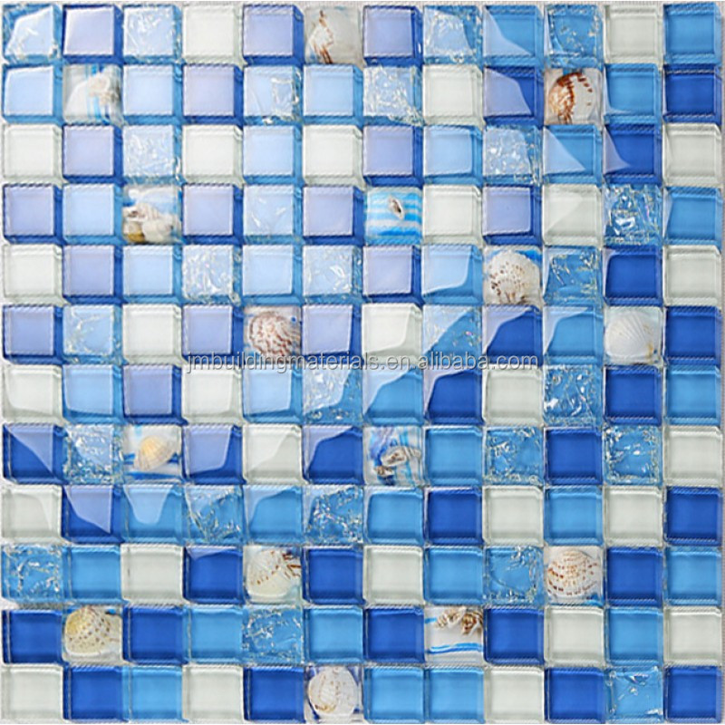 sea blue crystal glass tile crackle wall tiles backsplshes bathroom resin with conch bathroom shower tiles designs