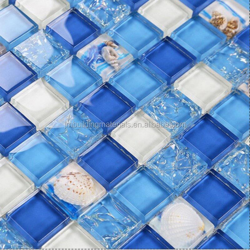 sea blue crystal glass tile crackle wall tiles backsplshes bathroom resin with conch bathroom shower tiles designs