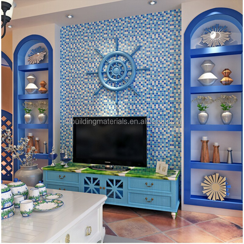 sea blue crystal glass tile crackle wall tiles backsplshes bathroom resin with conch bathroom shower tiles designs