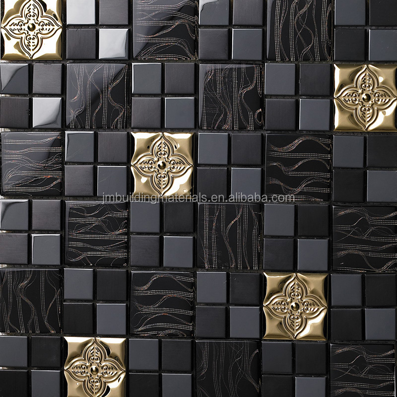 Metal Backsplash Tiles Stainless Steel Sheet and Crystal Glass Blend Mosaic Wall Decor