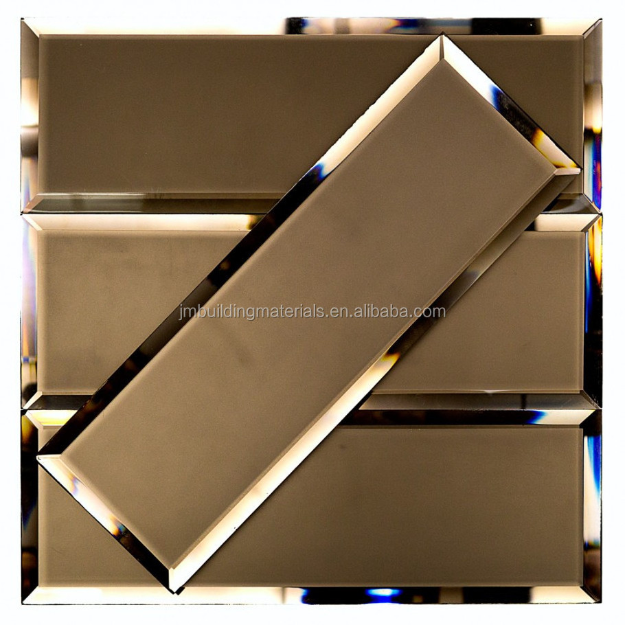 tan brown mirror bevel glass mosaic tiles 2*8 tan mirror bevel subway glass tile