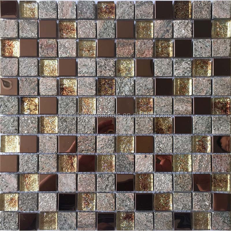 Natural Stone and Glass Mosaic Sheets Stainless Steel Backsplash Square Tiles Metal Tile Backsplash Wall Kitchen