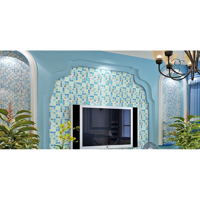 blue crackle glass mosaic tiles kitchen backsplash wall bathroom shower resin glass tile conch designs decor