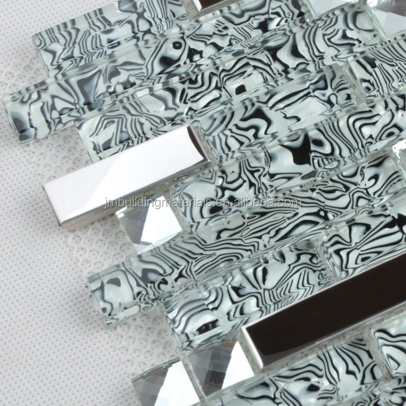 304 Stainless Steel Sheet Metal and Crystal Glass Blend Mosaic Diamond Tiles Metallic Backsplash