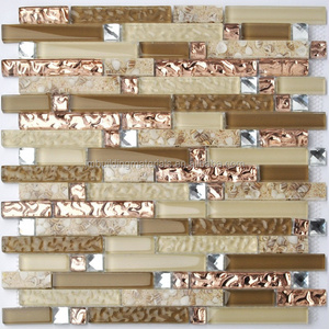 Crystal Glass Diamond Mosaic Resin Conch Tile Rose Gold Wave Backsplash Brown and Beige Tiles--glass tiles