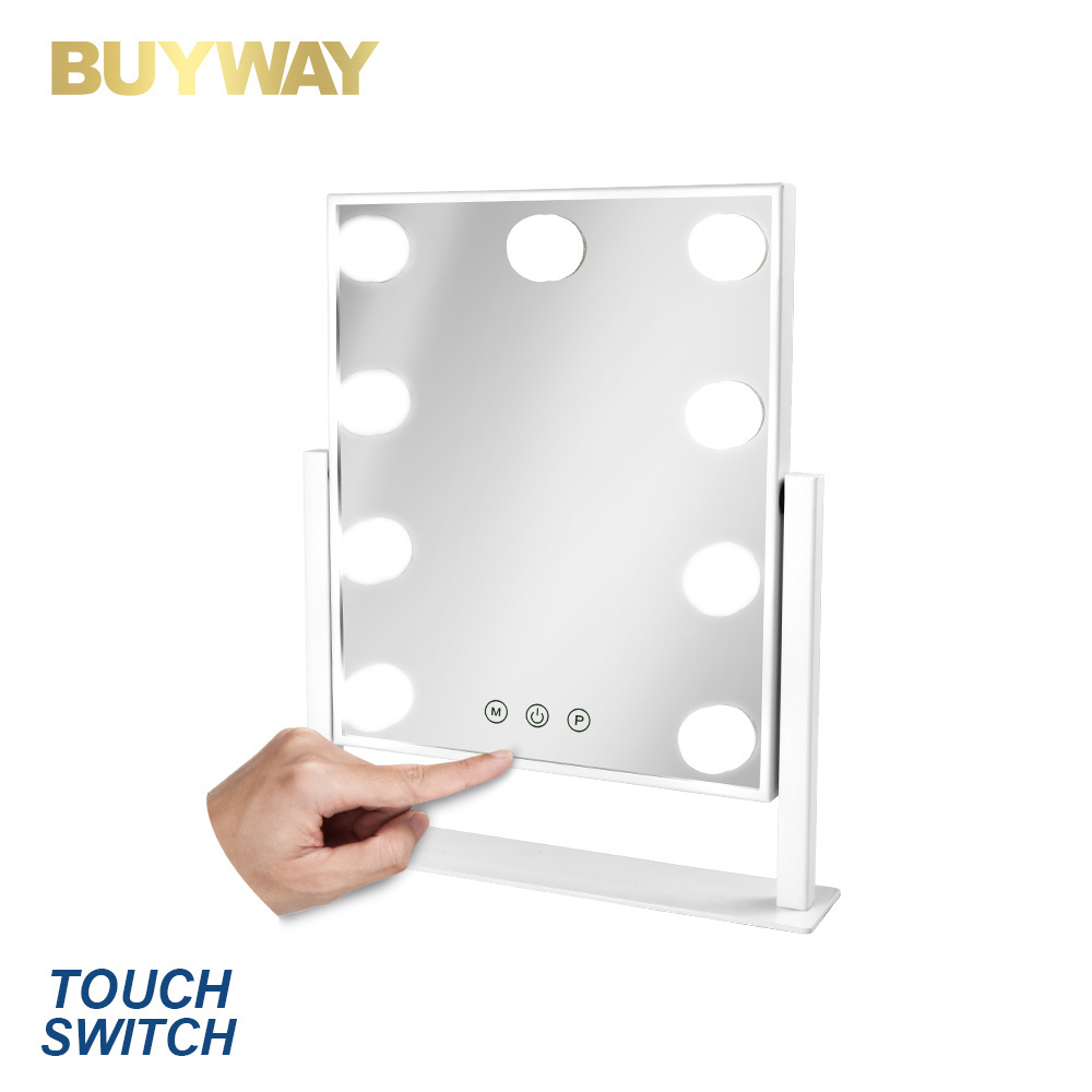 Most Popular Touch Screen Hollywood 9 Bulbs Lighted Vanity Mirror Makeup Mirror Desk Mirrors With Dimmer