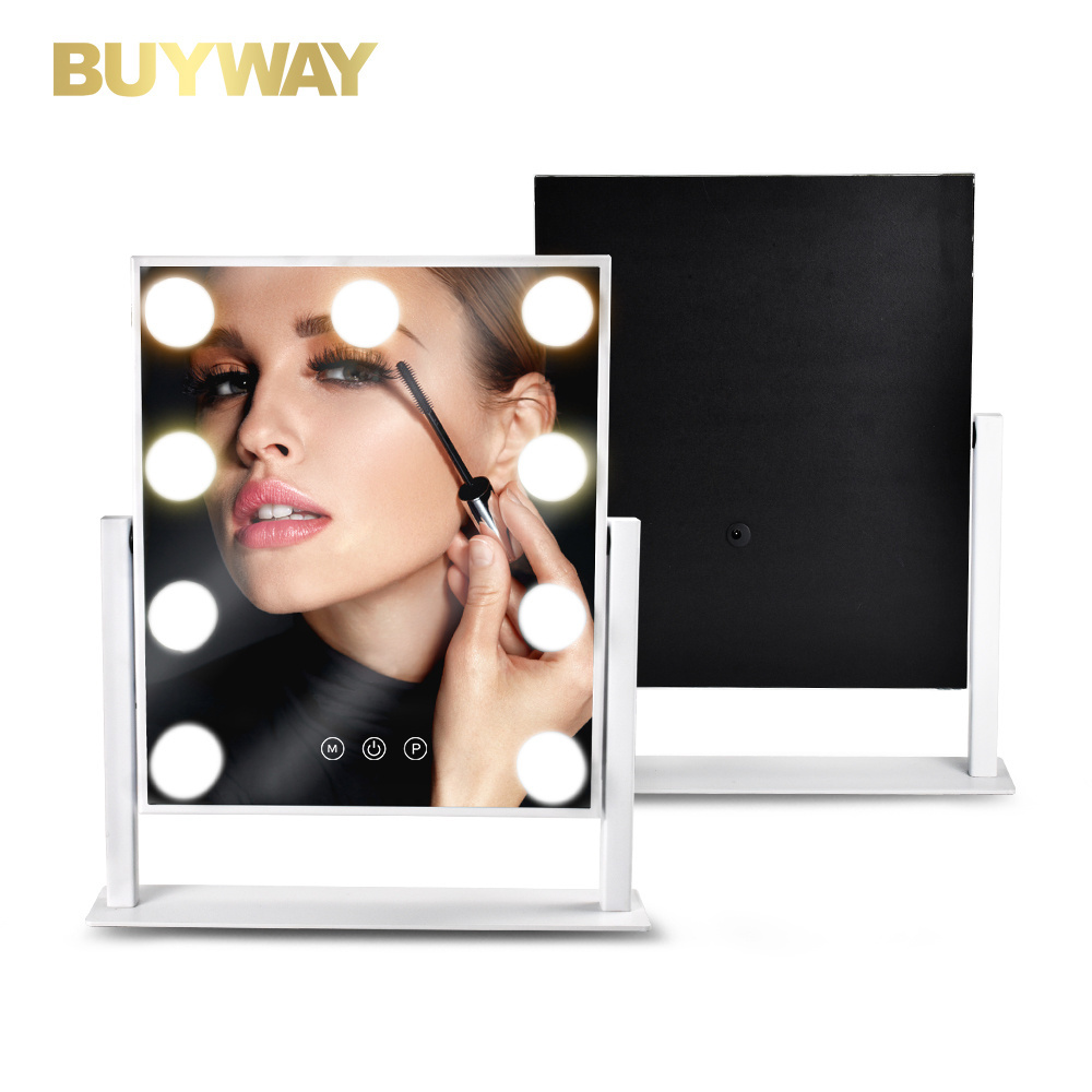 Most Popular Touch Screen Hollywood 9 Bulbs Lighted Vanity Mirror Makeup Mirror Desk Mirrors With Dimmer