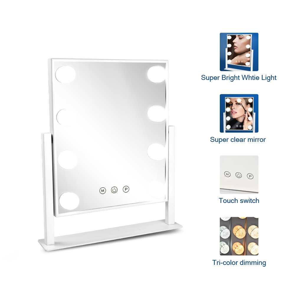 Most Popular Touch Screen Hollywood 9 Bulbs Lighted Vanity Mirror Makeup Mirror Desk Mirrors With Dimmer